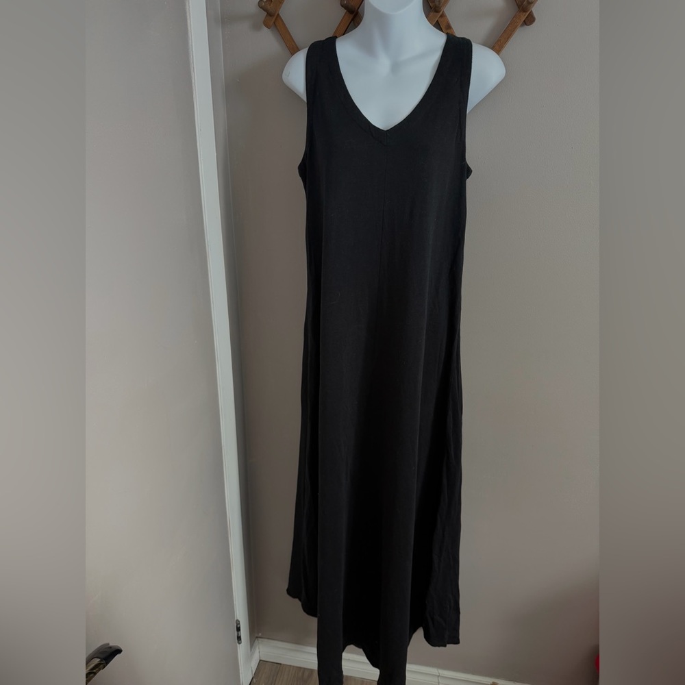 XCVI Black Cotton V-Neck Maxi Dress XS Lagenlook Travel premium soft